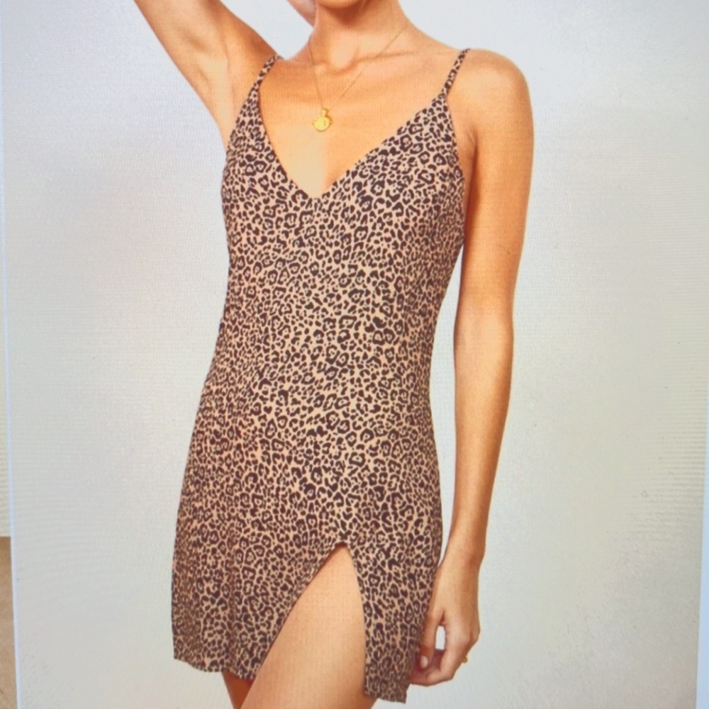 Reformation Leopard Print Mini Dress in Brown and Black